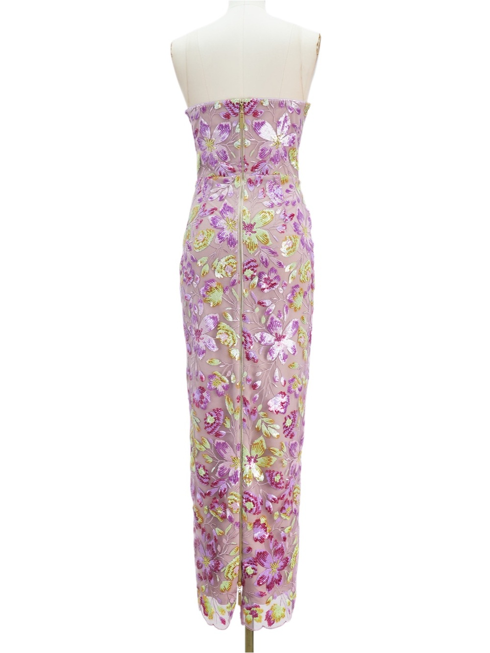 Bronx & Banco Dahlia Embroidery Sequin Strapless Maxi Dress in Pink Green Multi - Picture 3 of 3